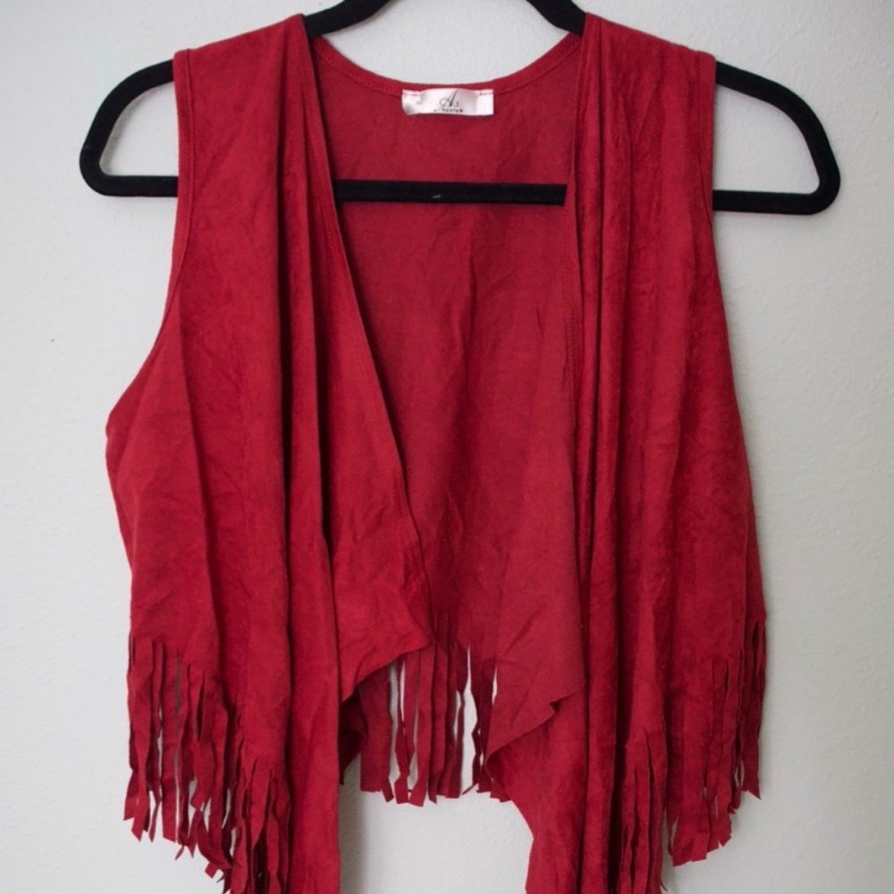 Red Fringe Suede Vest